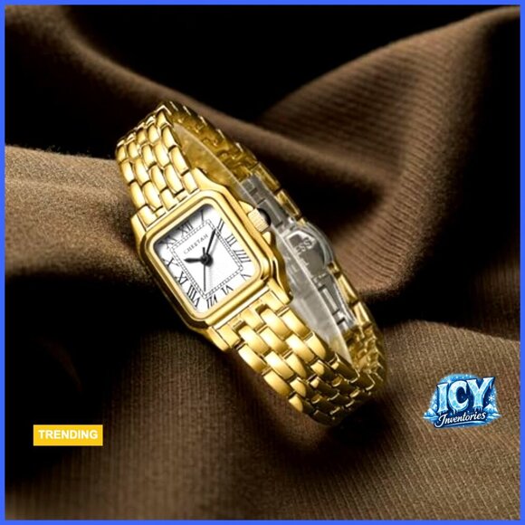 Gold Plated Women\'s Watch with Roman Dial and Vintage Bracelet